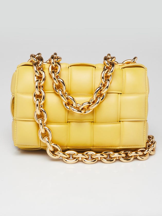 Bottega Veneta Yellow Woven Leather Maxi Weave Padded Cassette Chain Bag
