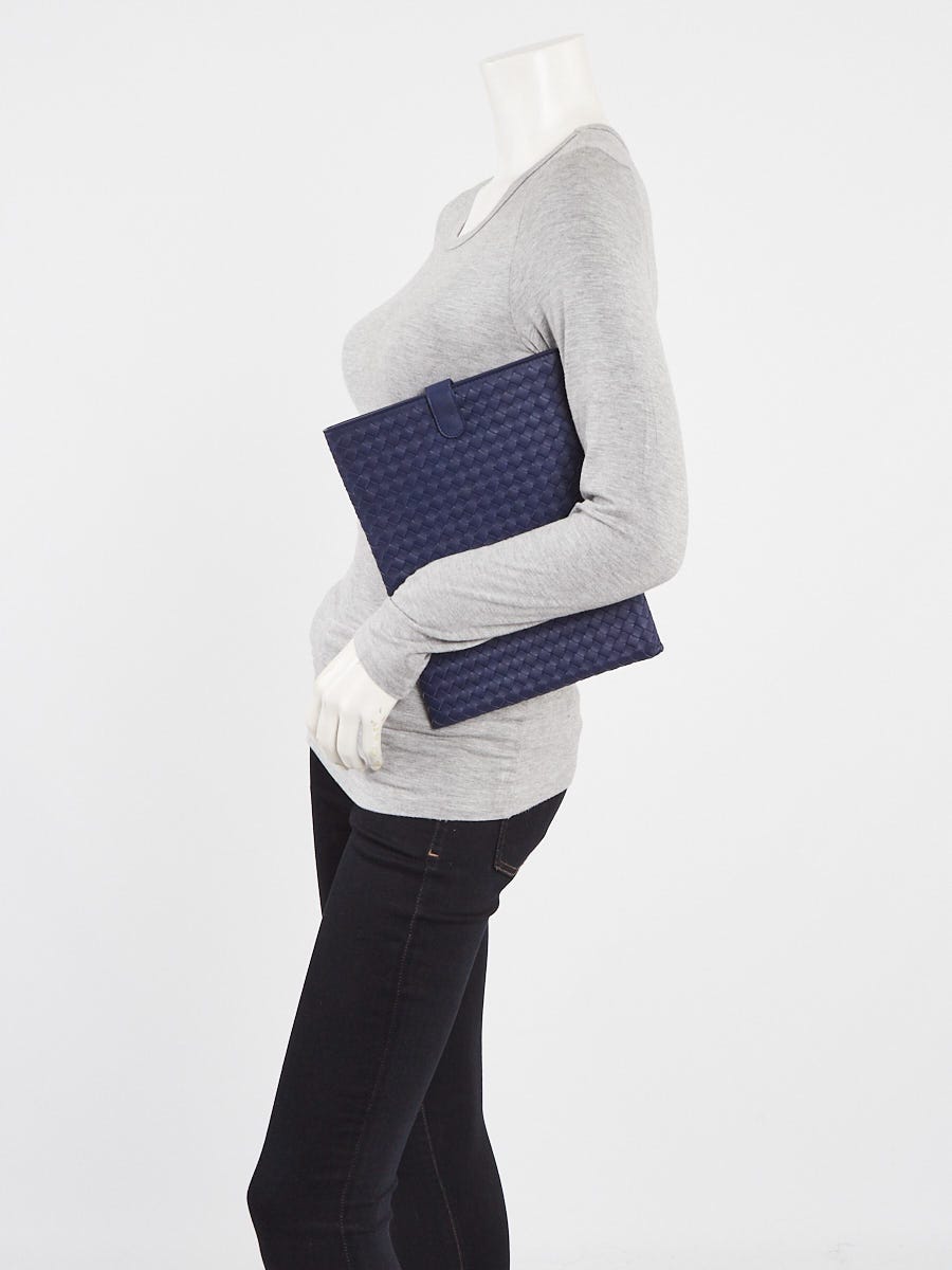 Bottega Veneta Blue Intrecciato Woven Nappa Leather iPad Case