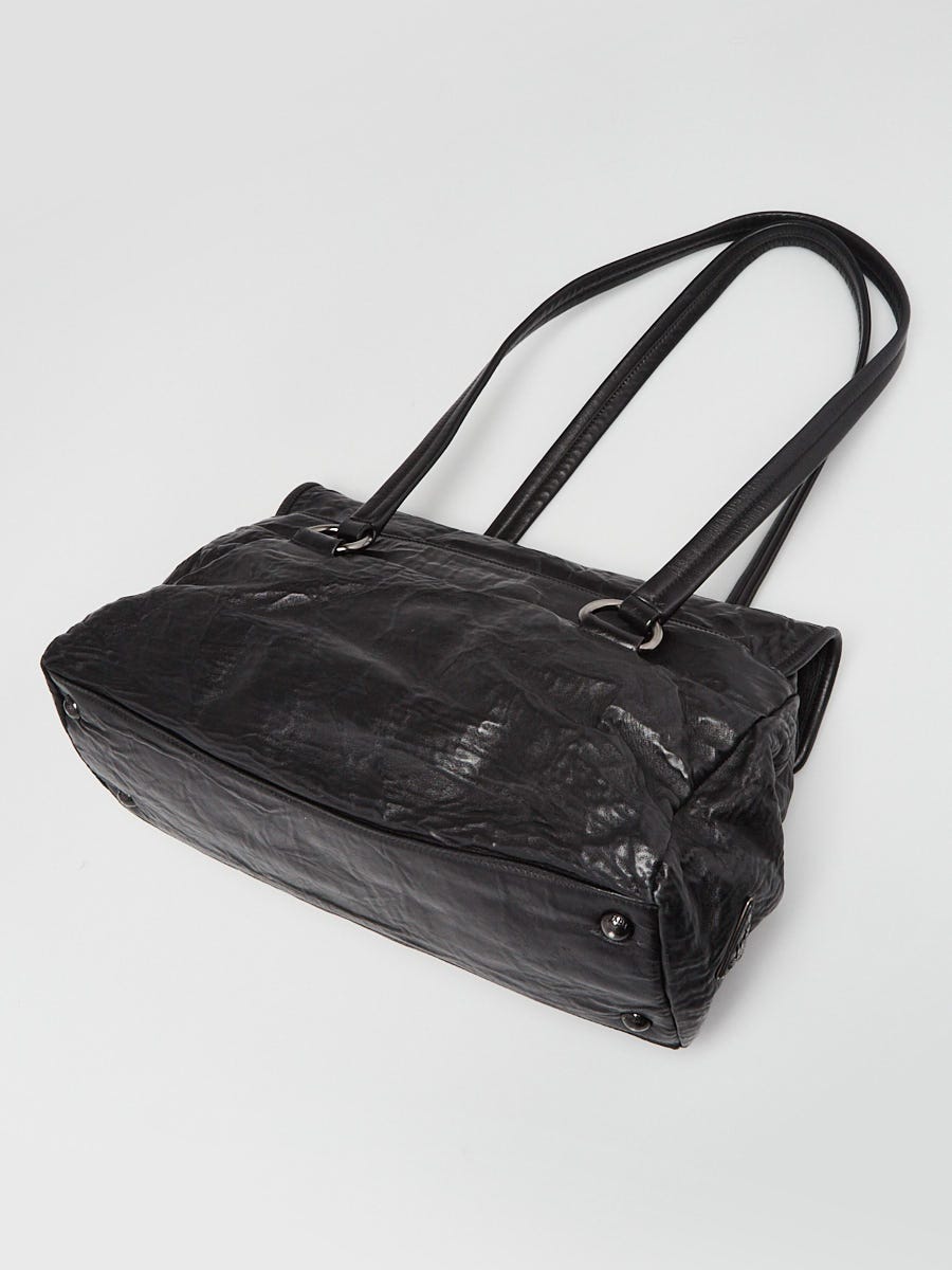 Prada Black Nappa Antique Leather Large Flap Bag | Yoogi's Closet