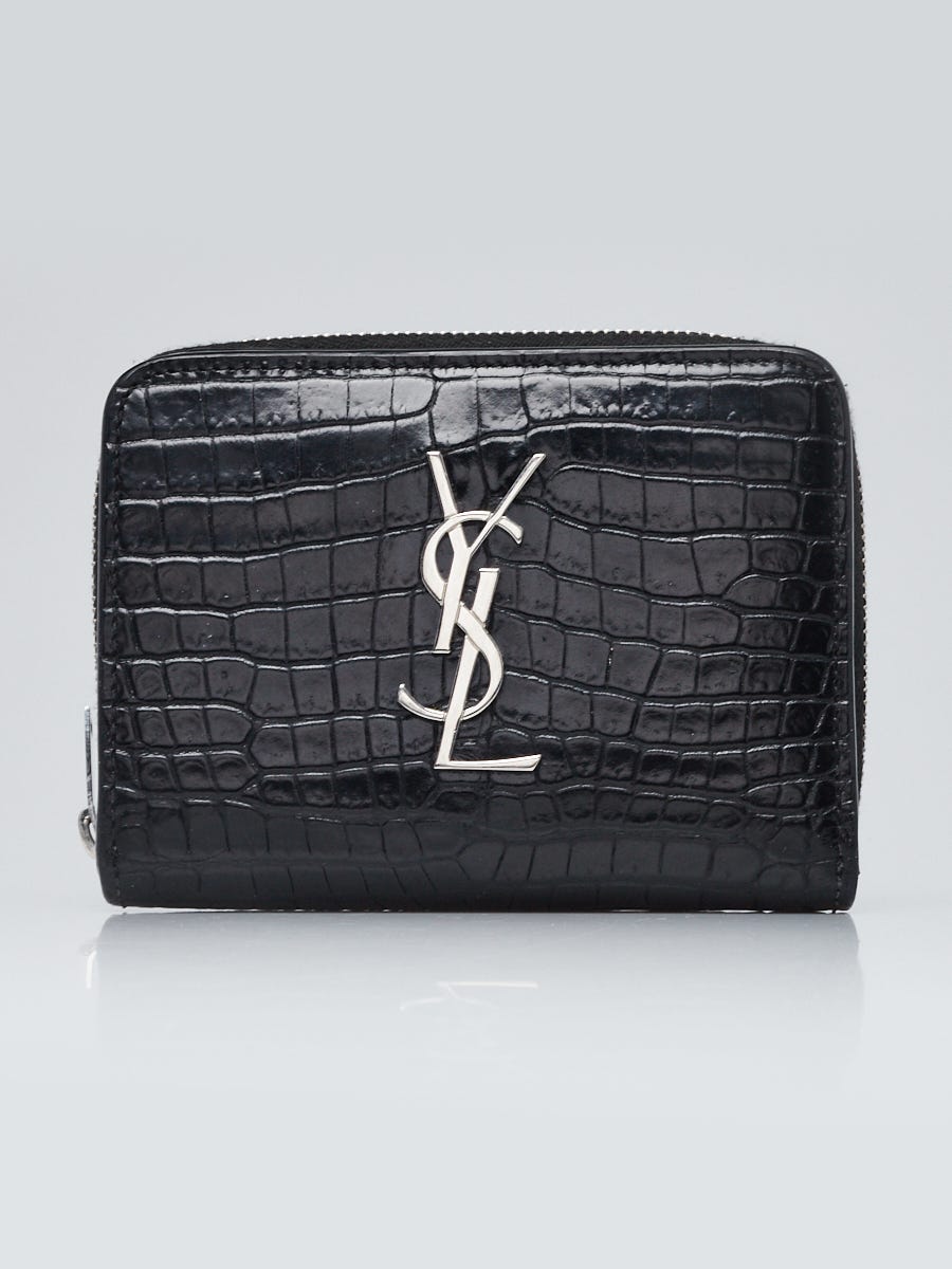 Yves Saint Laurent Black Croc Embossed Leather Compact Wallet