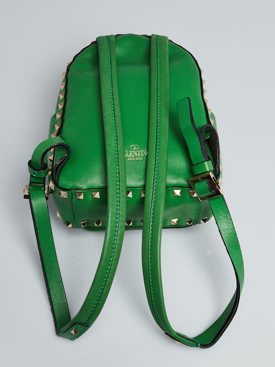 Valentino Green Smooth Leather Rockstud Mini Backpack Bag - Yoogi's Closet