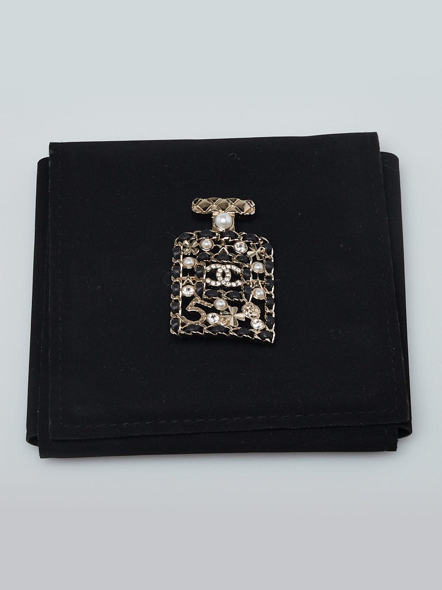 Chanel Goldtone Metal Crystal No. 5 Perfume Bottle CC Brooch - Yoogi's  Closet