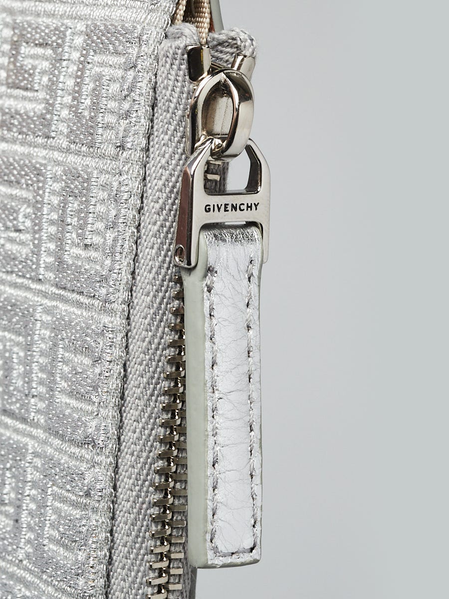 Givenchy Metallic Silver Embroidered Canvas 4G Card Case Wallet