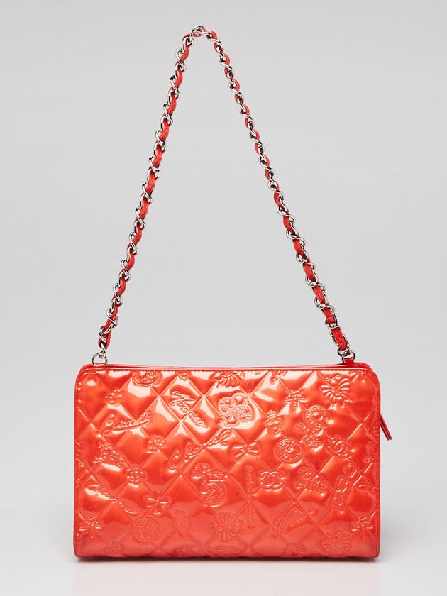 Chanel Red Patent Vinyl Embossed Lucky Symbols Pochette Bag