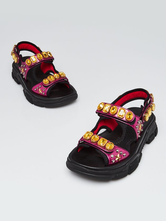 Gucci Black/Purple Tech Fabric/Leather Studded Sandals Size 7.5/38