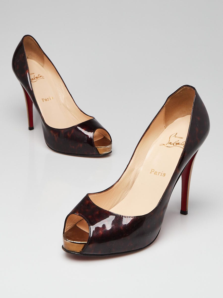 Christian Louboutin Brown Patent Leather Very Prive 120 Peep Toe