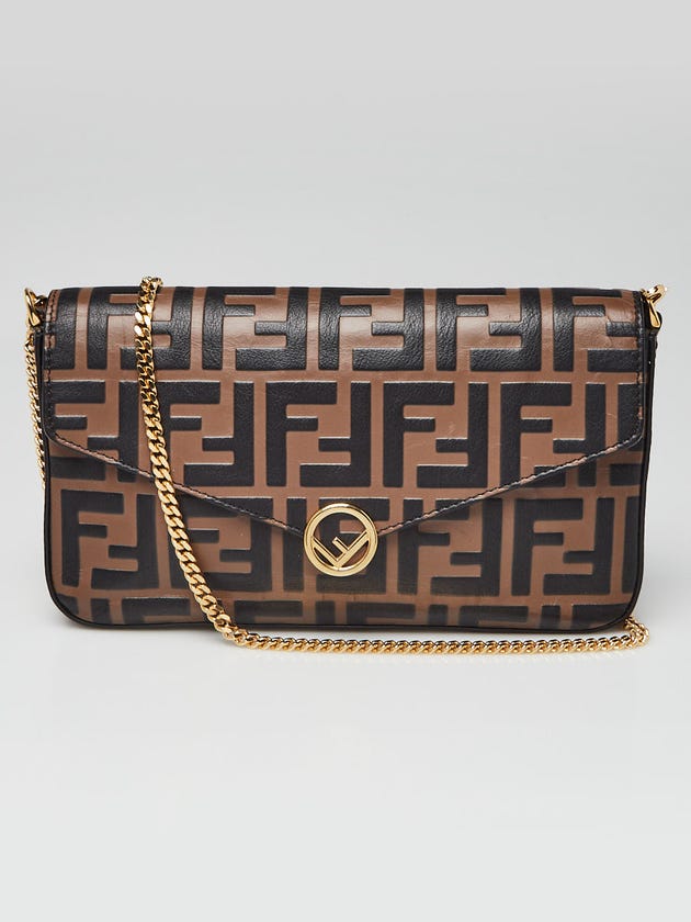 Fendi Brown/Black Embossed Wallet On Chain Bag 8BS032