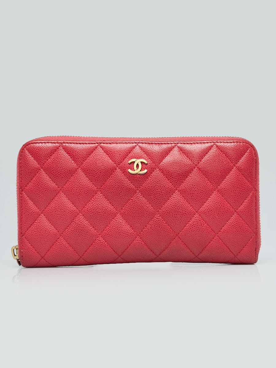 Chanel Pink Quilted Caviar Leather L-Gusset Zip Wallet - Yoogi's