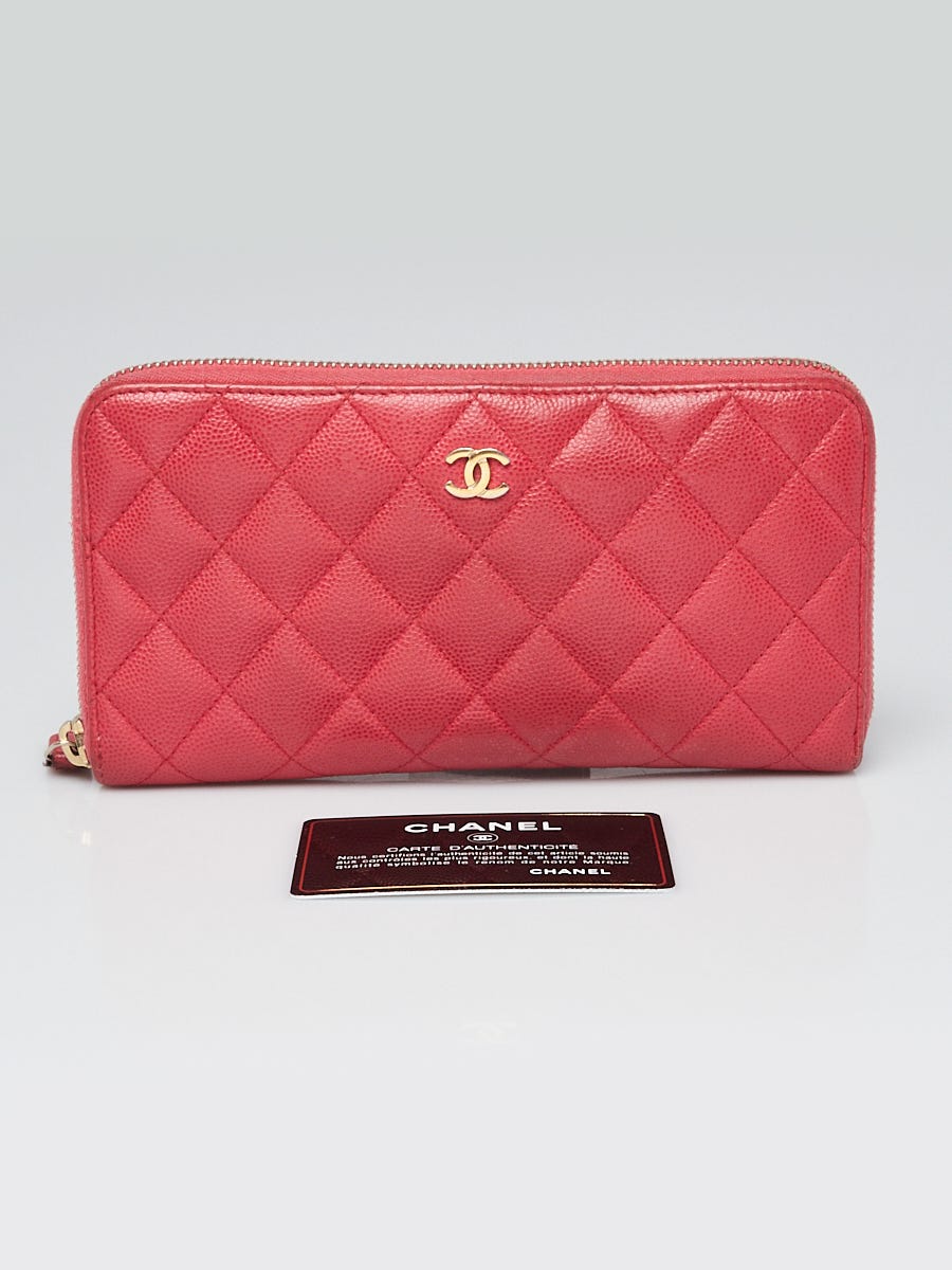 Chanel Pink Quilted Caviar Leather L-Gusset Zip Wallet