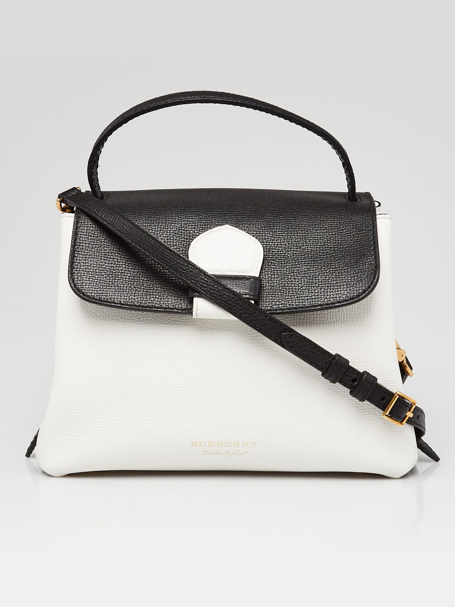 Burberry White/Black Derby Leather House Check Camberley Small Satchel Bag  - Yoogi's Closet
