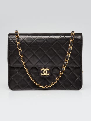 Black Quilted Caviar Leather Small Single Flap Bag