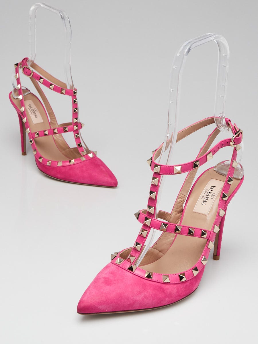 Valentino Pink Suede/Leather Rockstud T-Strap Size 9.5/40 Yoogi's Closet