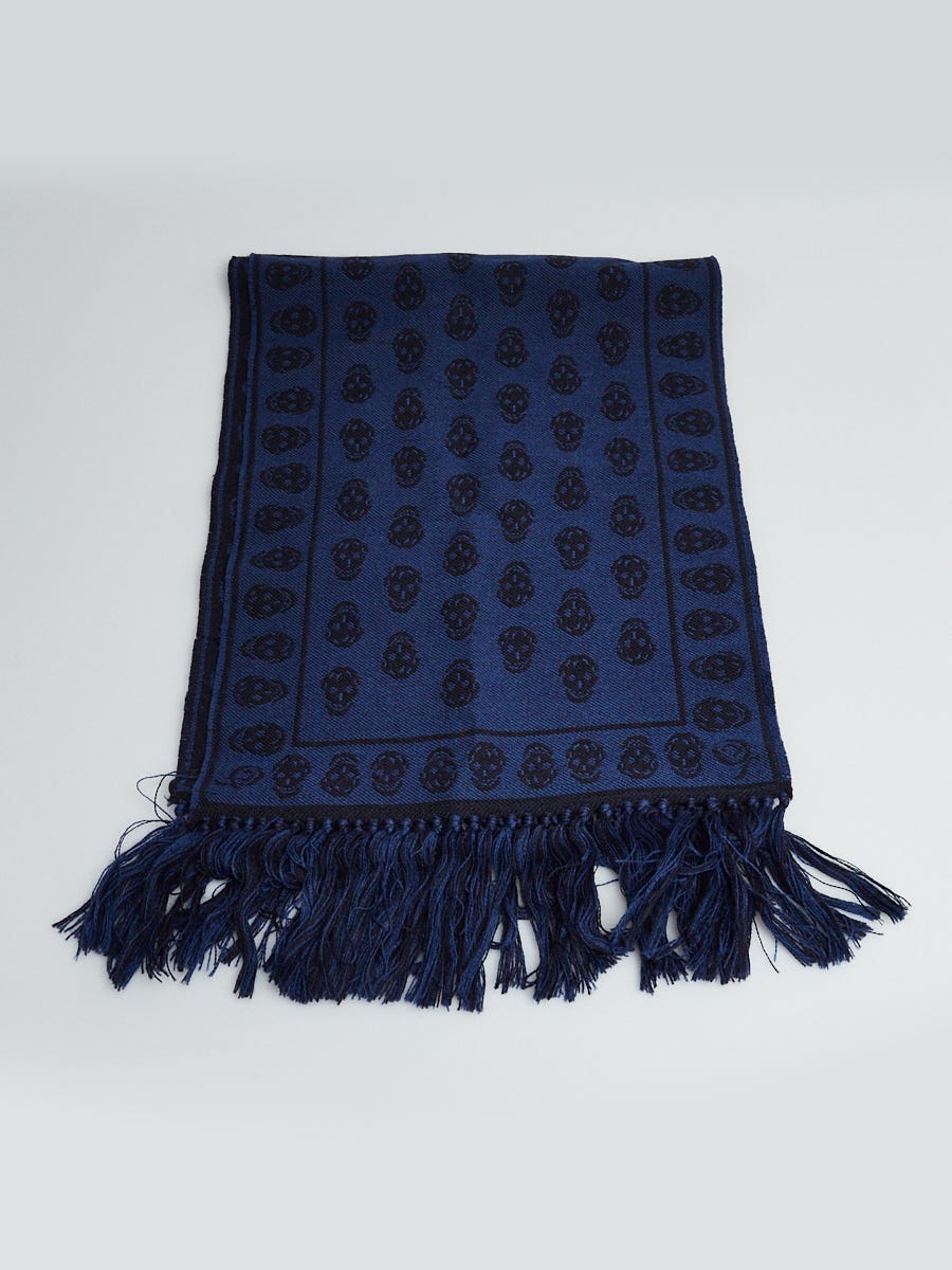 Louis Vuitton Dark Blue Monogram Silk/Wool Shawl Scarf - Yoogi's Closet
