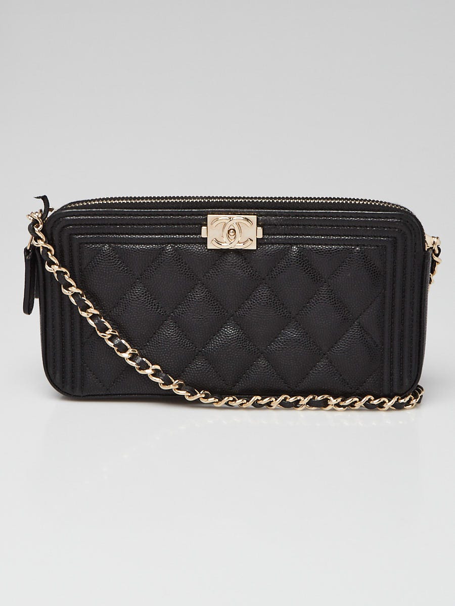 Chanel Black Quilted Caviar Leather Boy Chain Clutch Bag - Yoogi's