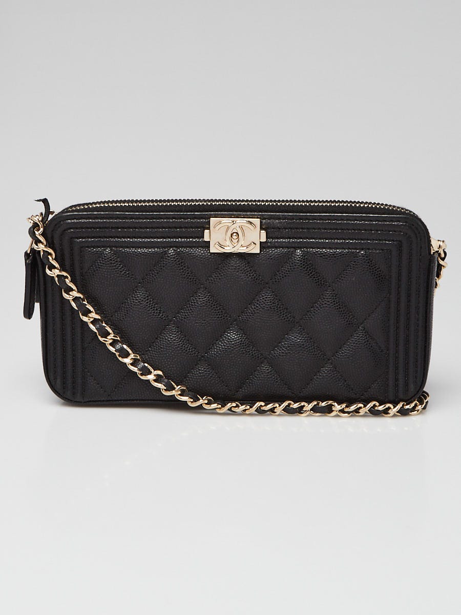 Chanel Black Quilted Caviar Leather Boy Chain Clutch Bag