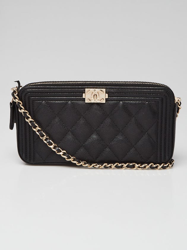 Chanel Black Quilted Caviar Leather Boy Chain Clutch Bag