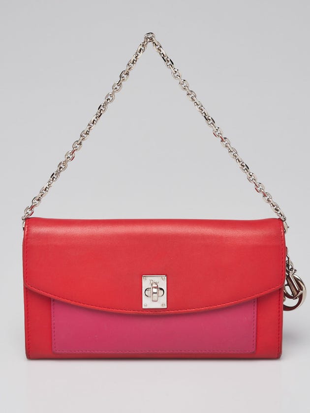 Christian Dior Red/Pink Leather Twist Wallet on Chain Clutch Bag