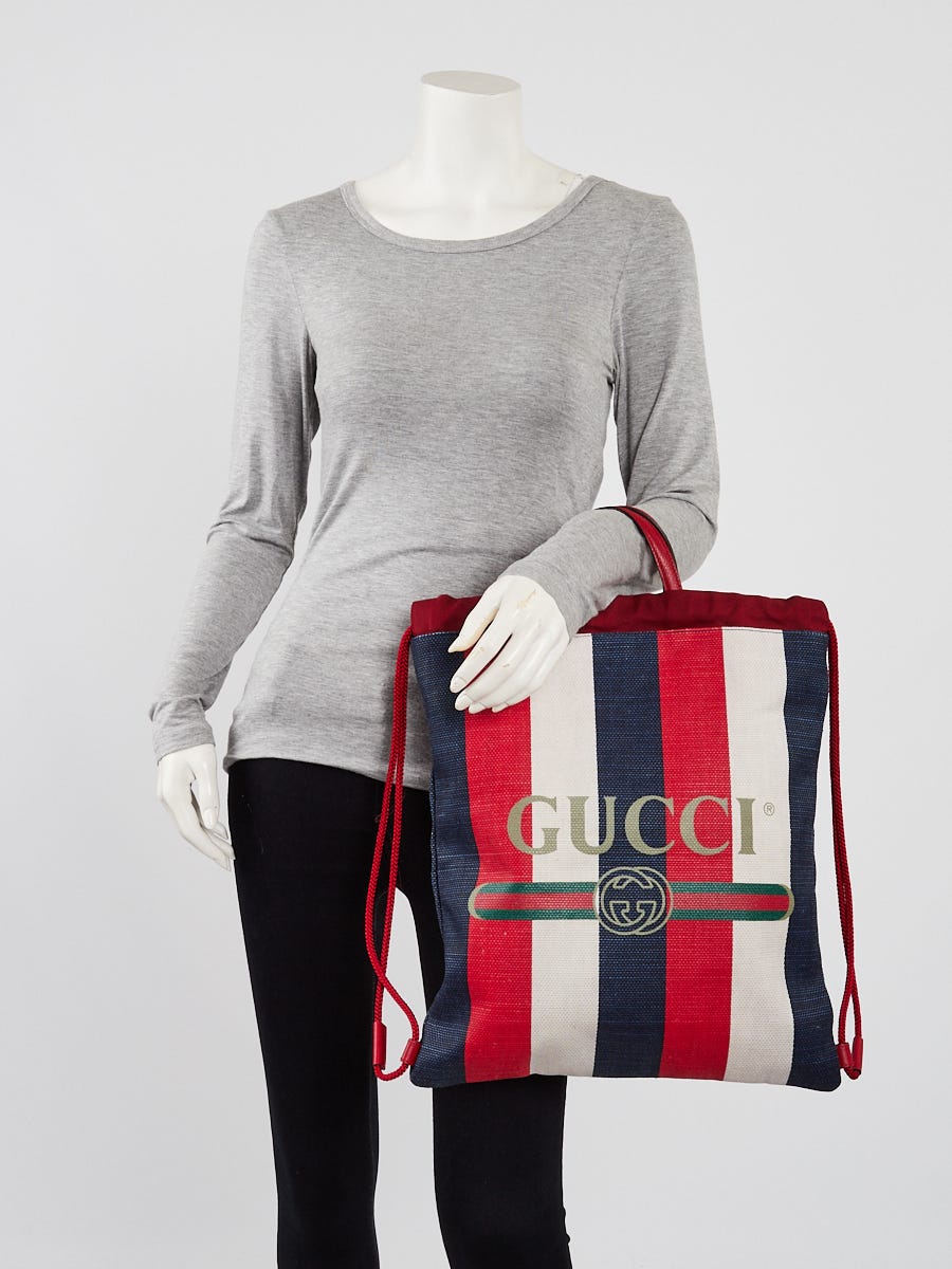 Gucci Red/White/Blue Striped Canvas Drawstring Backpack Bag  display picture 1