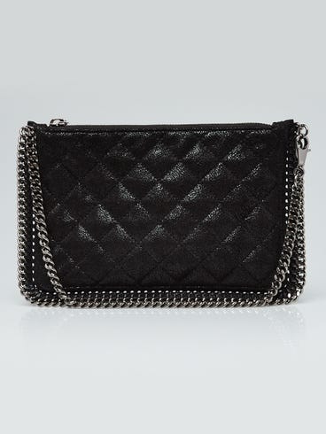 Stella McCartney Black Quilted Shaggy Deer Faux Leather Falabella Shoulder Bag