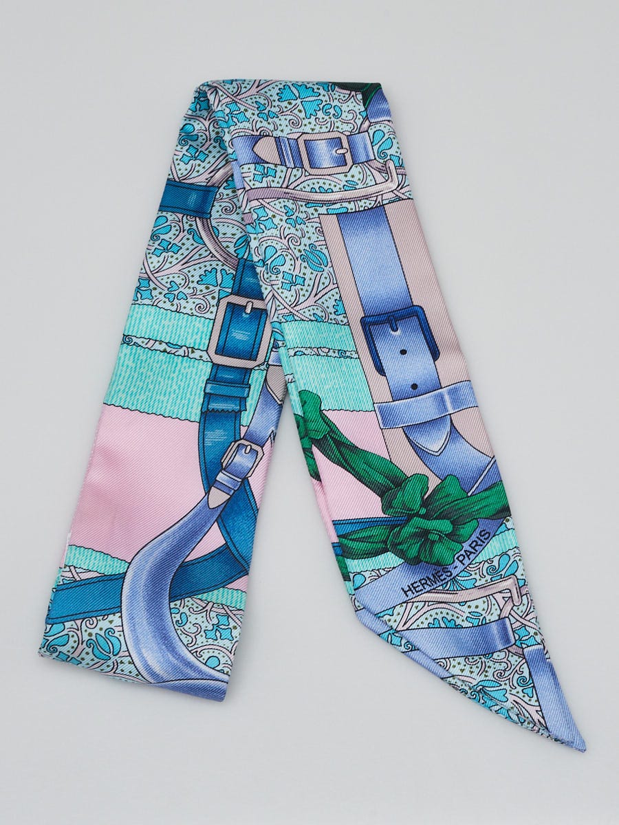 Hermes Pale/Turquoise/Parm Silk Grand Manege Fleuri Twilly Scarf