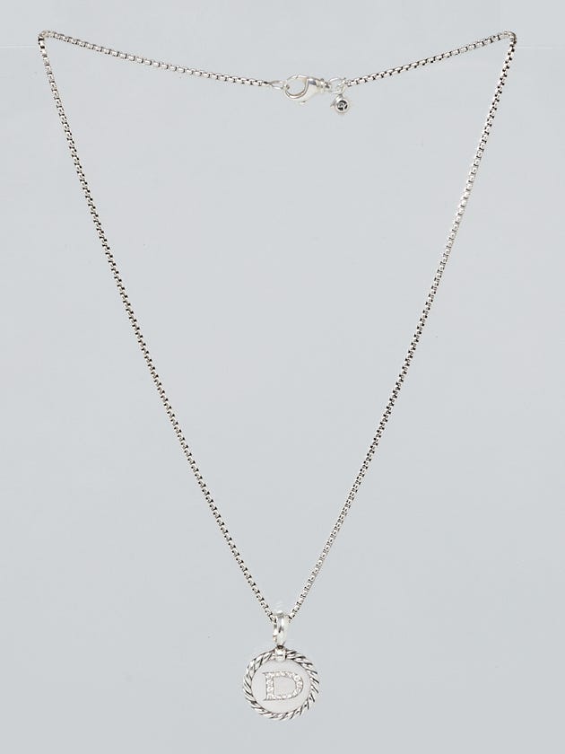 David Yurman Sterling Silver Cable and Diamond Initial 'D' Pendant Necklace