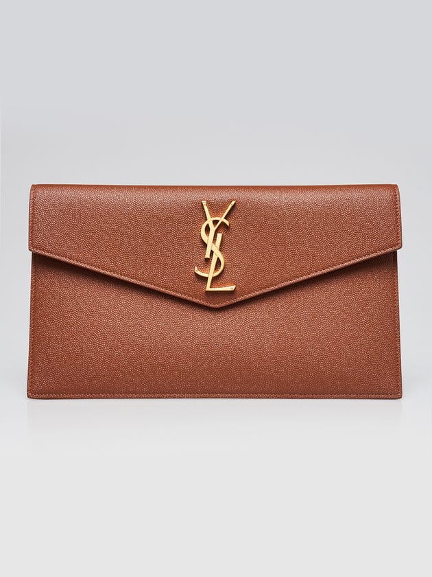 Yves Saint Laurent Beige Grained Leather Medium Uptown Pouch