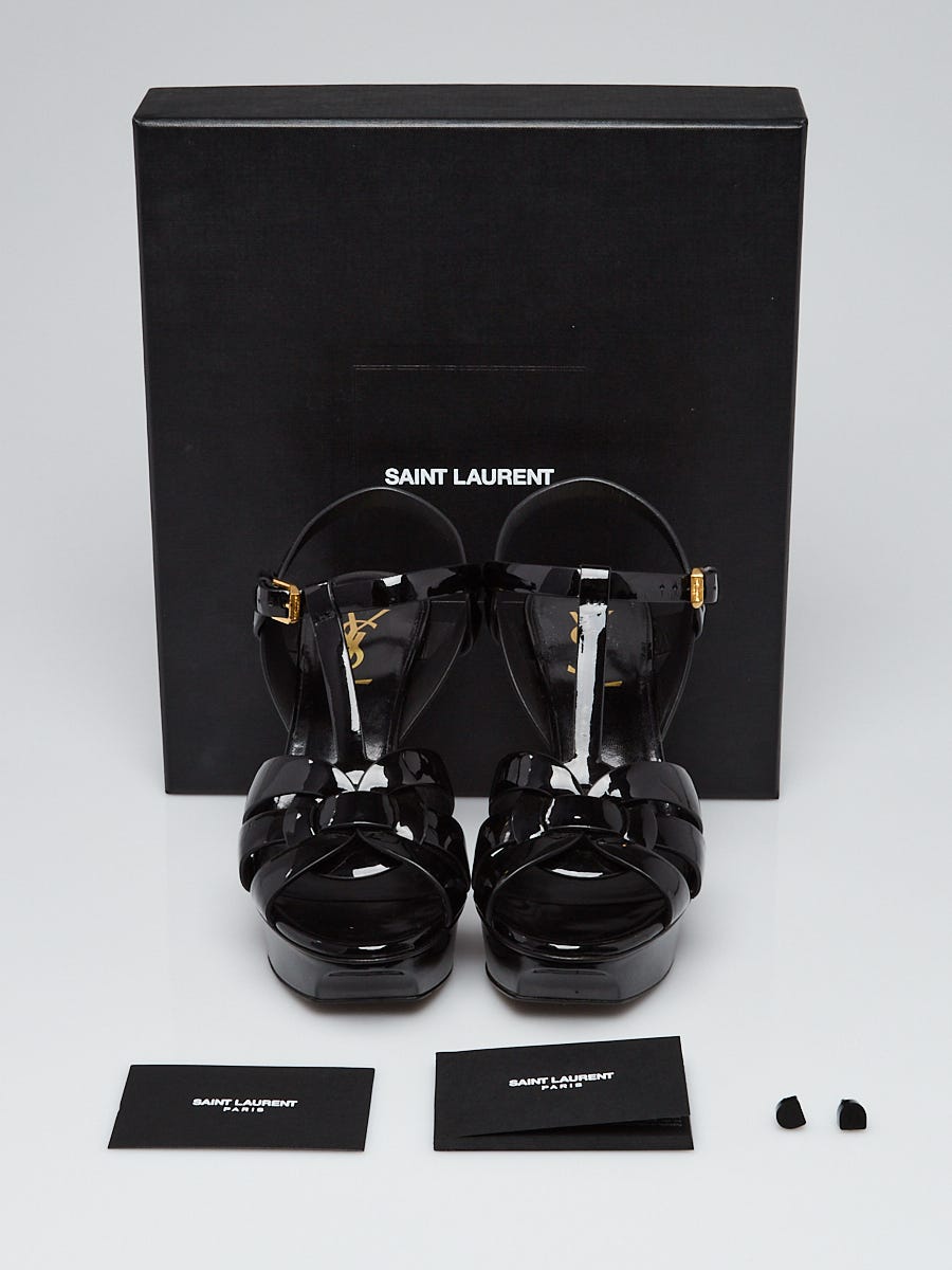 Yves Saint Laurent Black Patent Leather Tribute 75 Sandals Size