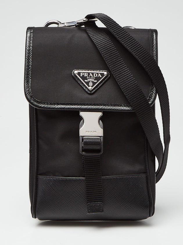 Prada Black Re-Nylon and Leather Crossbody Phone Pouch Bag