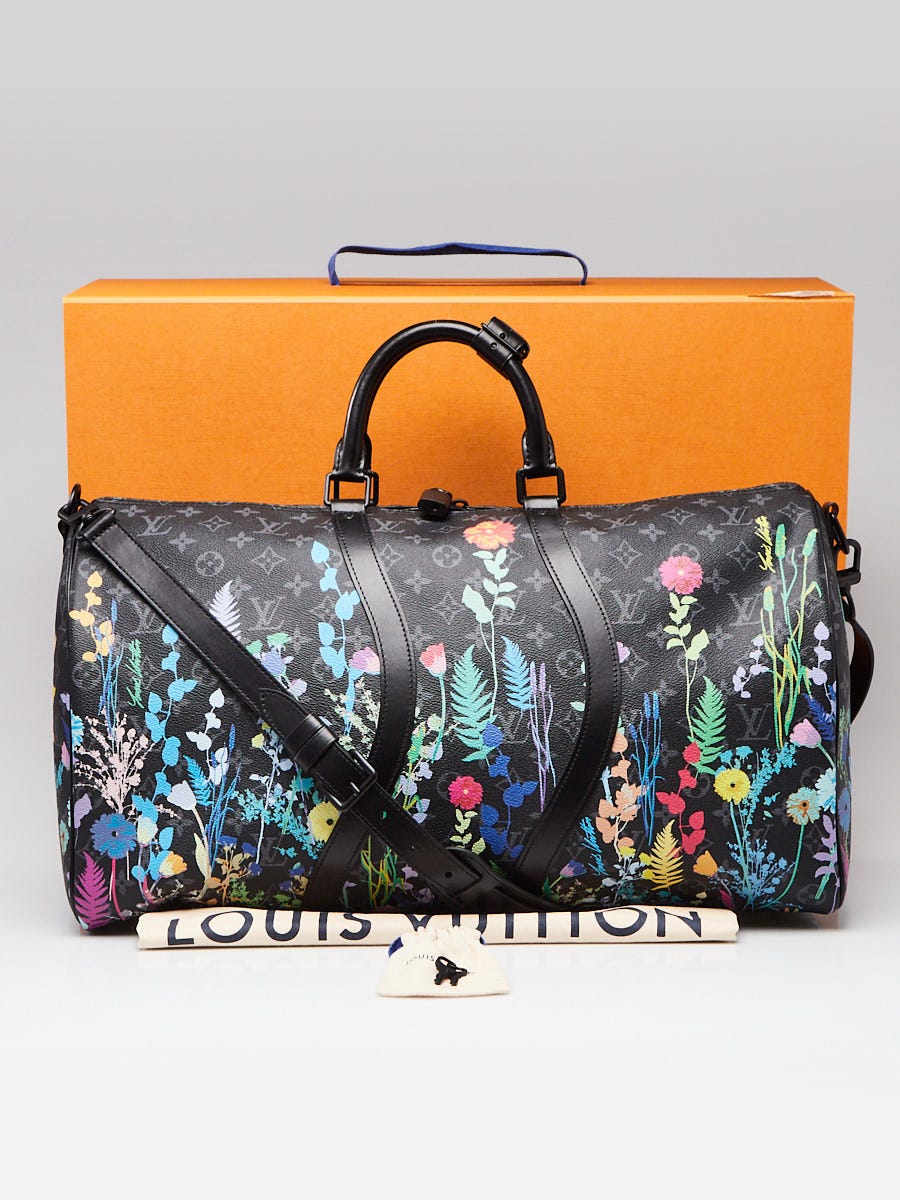 Louis Vuitton Limited Edition Foliage Monogram Eclipse Canvas Keepall  Bandouliere 50 Bag - Yoogi's Closet