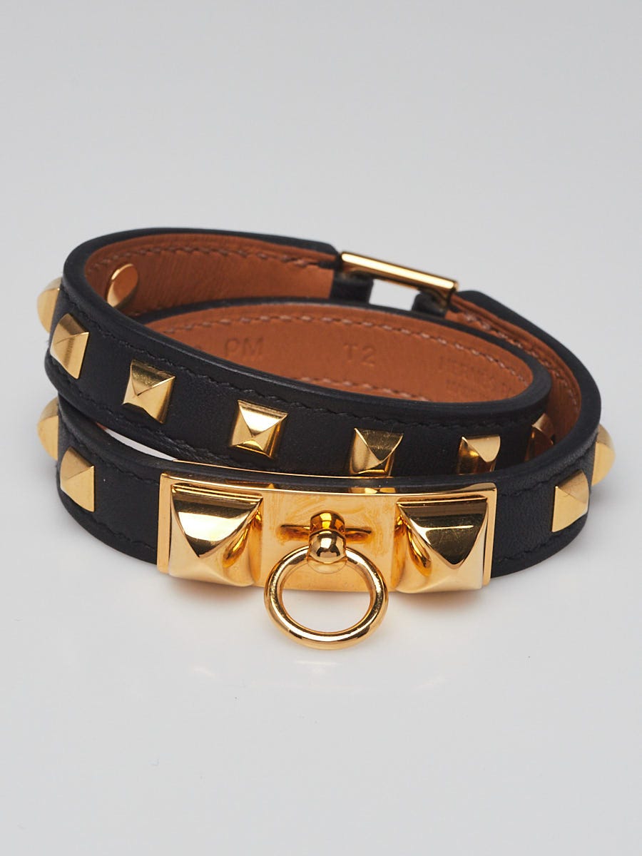 Hermès Kelly Double Tour Leather Bracelet Black Gold Hardware – SukiLux