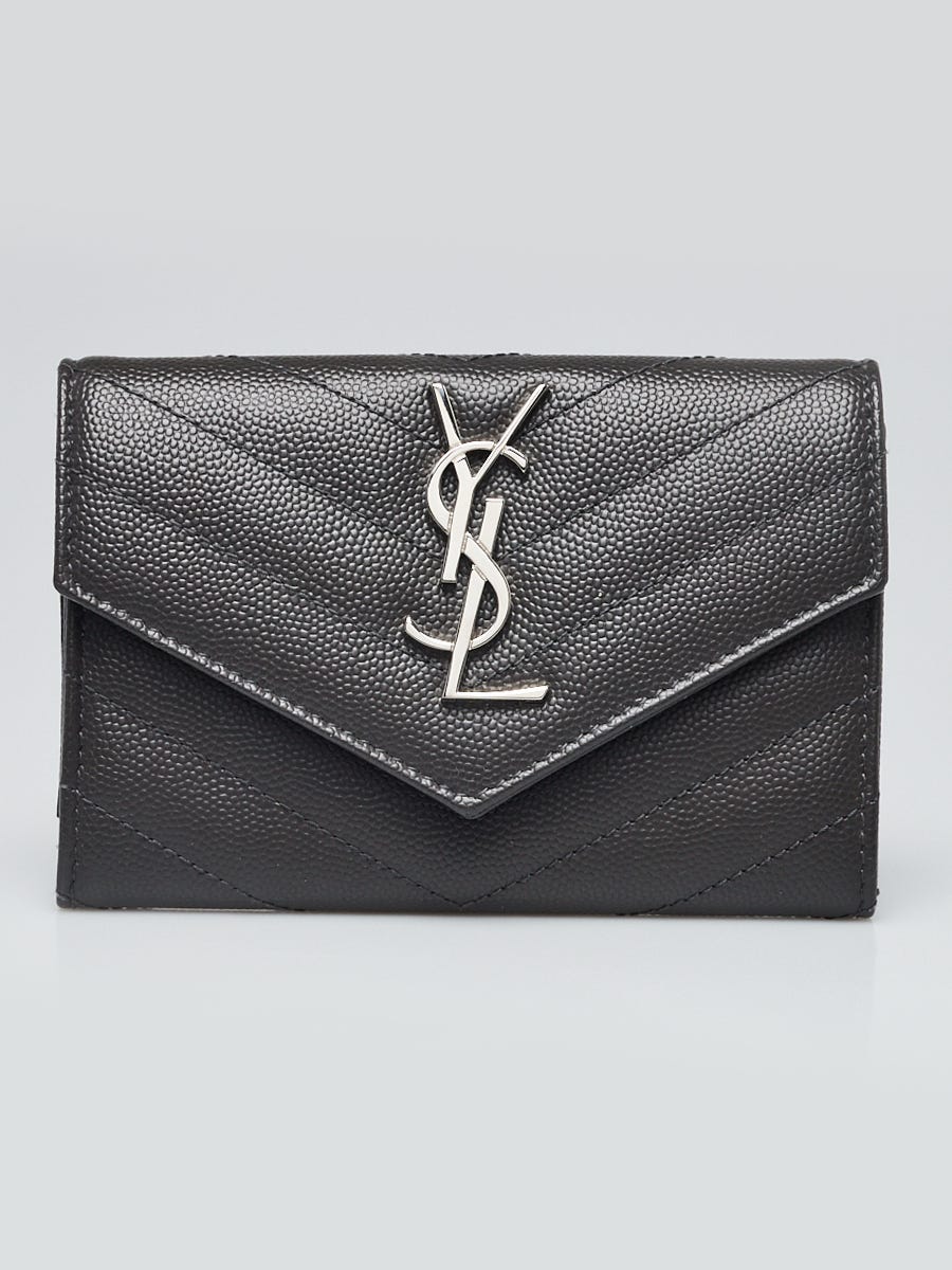 Yves Saint Laurent Dark Grey Pebbled Quilted Leather Small Envelope Wallet