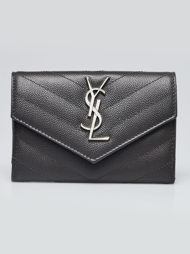 Yves Saint Laurent Dark Grey Pebbled Quilted Leather Small Envelope Wallet