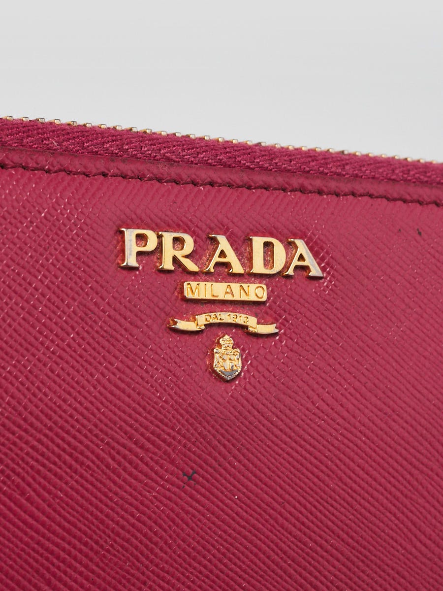 Prada Dark Green Saffiano Leather Logo Zip Around Wallet Prada