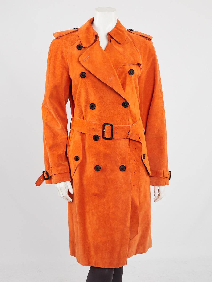 Gucci Pre-Owned perforated suede trench coat - Orange