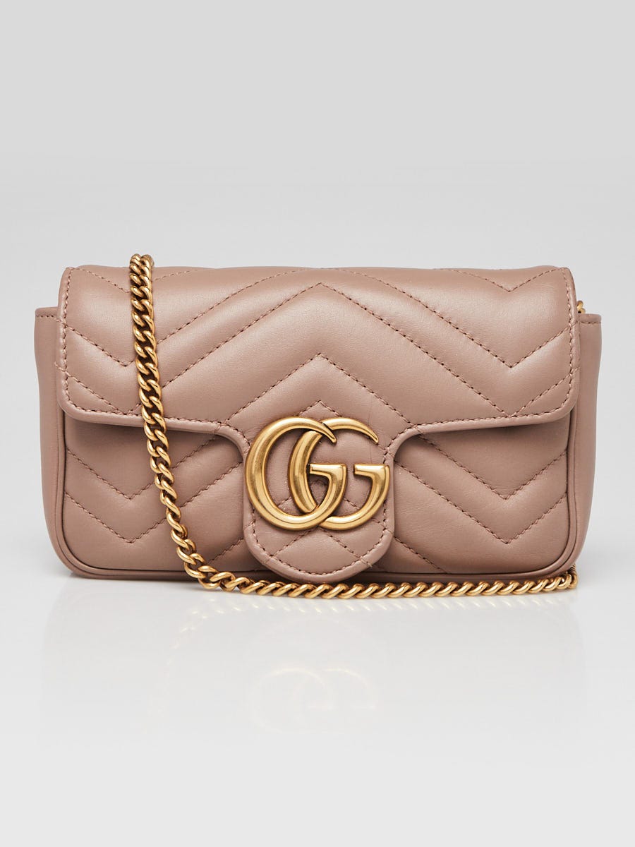 Gucci Beige Quilted Leather GG Marmont Matelasse Super Mini Bag