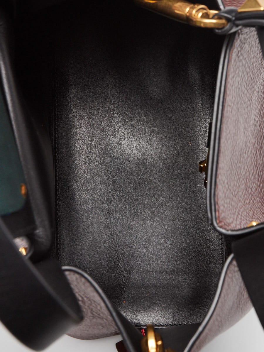 Valentino Burgundy/Black Pebbled Leather V-Logo Escape Small Convertible Tote Bag