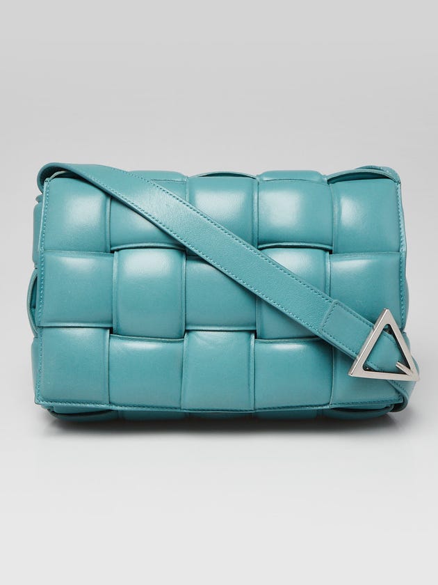 Bottega Veneta Teal Nappa Leather Maxi Weave Padded Cassette Bag