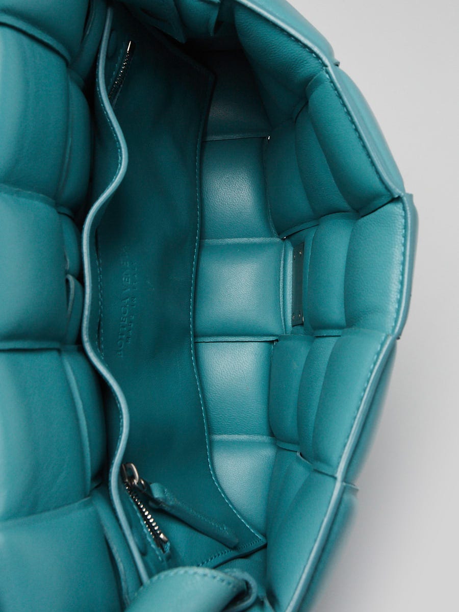 Bottega Veneta Teal Nappa Leather Maxi Weave Padded Cassette Bag