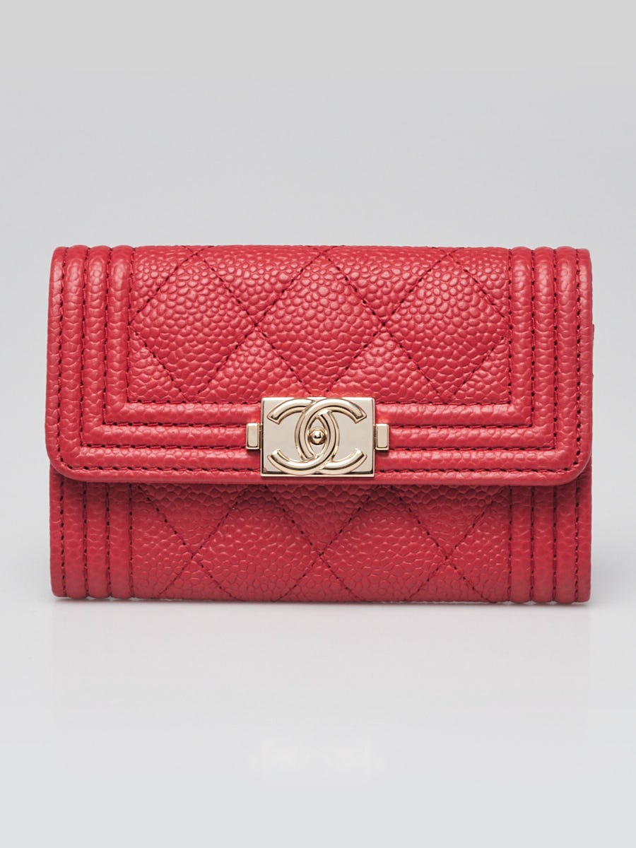 Chanel Red Quilted Caviar Leather Boy Flap Card Holder