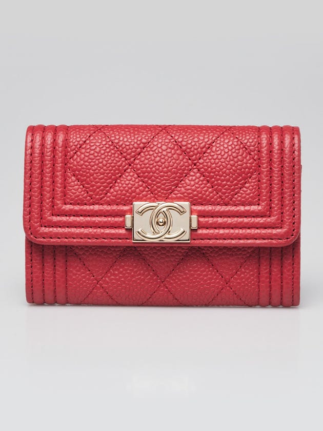 Chanel Red Quilted Caviar Leather Boy Flap Card Holder