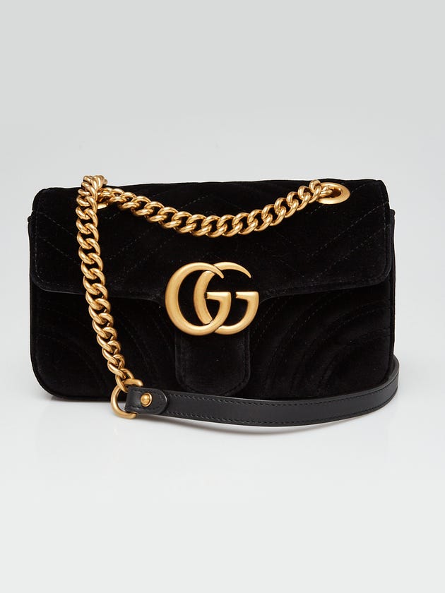 Gucci Black Quilted Velvet GG Marmont Mini Crossbody Bag