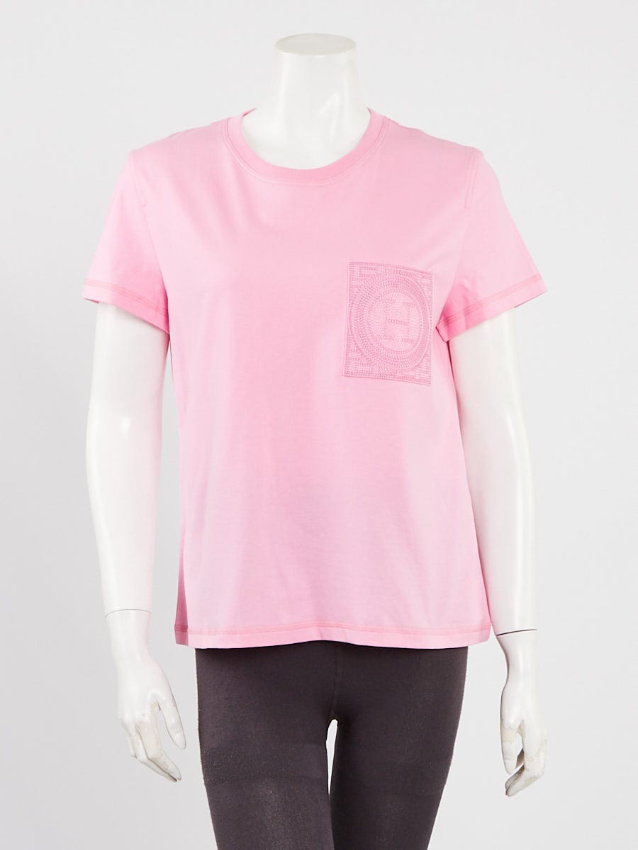 Hermes Rose Pop Cotton Embroidered Pocket T-Shirt Size 8/40