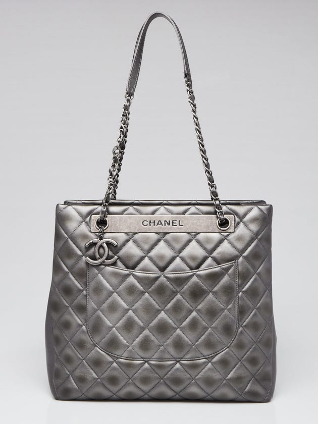 Chanel Dark Silver Quilted Leather Trendy Large Shopping Tote Bag