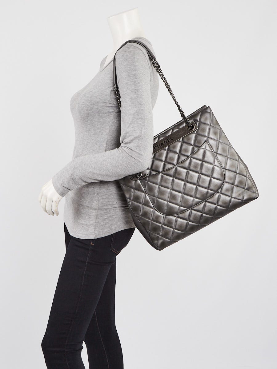 Chanel Dark Silver Quilted Leather Trendy Large Shopping Tote Bag