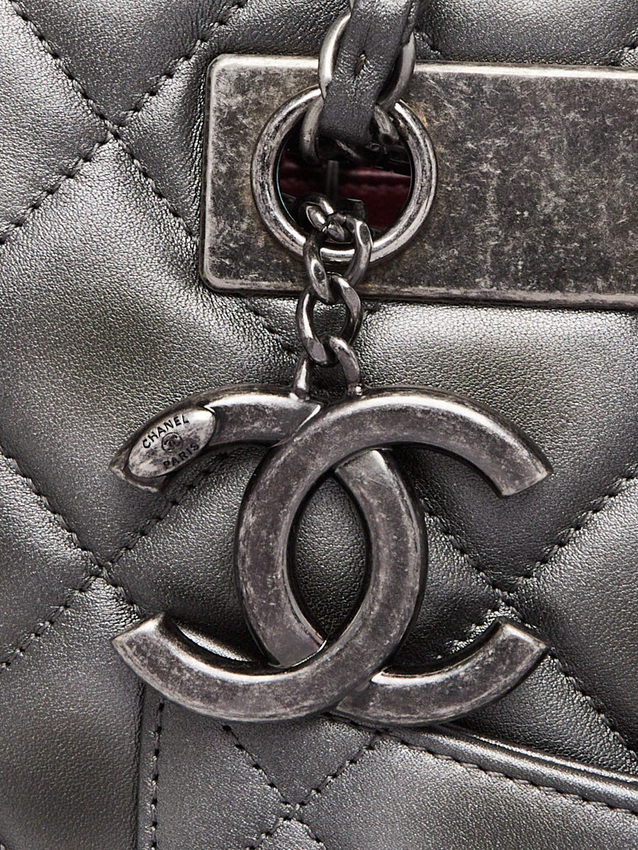 Chanel Dark Silver Quilted Leather Trendy Large Shopping Tote Bag