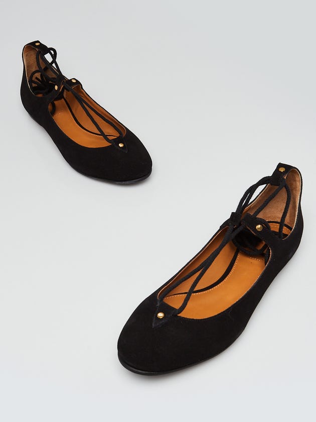 Chloe Black Suede Lace Up Flats Size 8/38.5