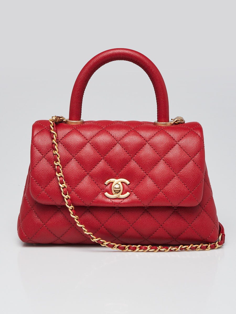 Chanel Red Quilted Caviar Leather Mini Coco Handle Bag - Yoogi's Closet