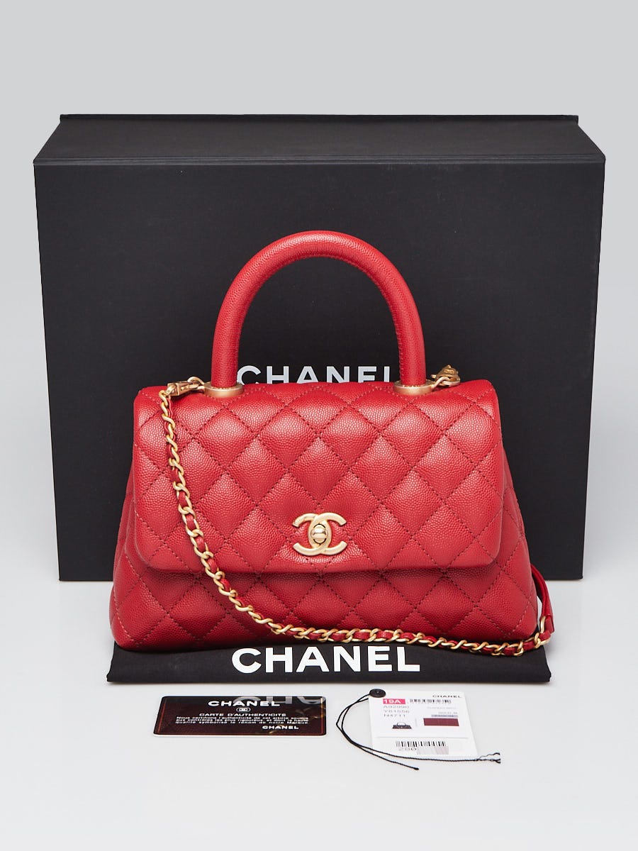 Chanel Red Quilted Caviar Leather Mini Coco Handle Bag - Yoogi's Closet