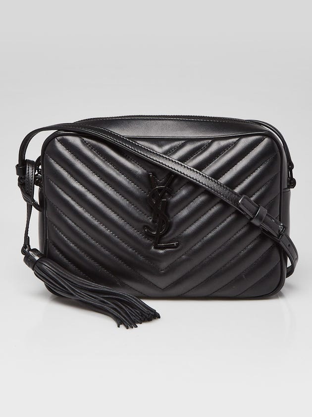 Yves Saint Laurent Black Chevron Quilted Lou Camera Bag