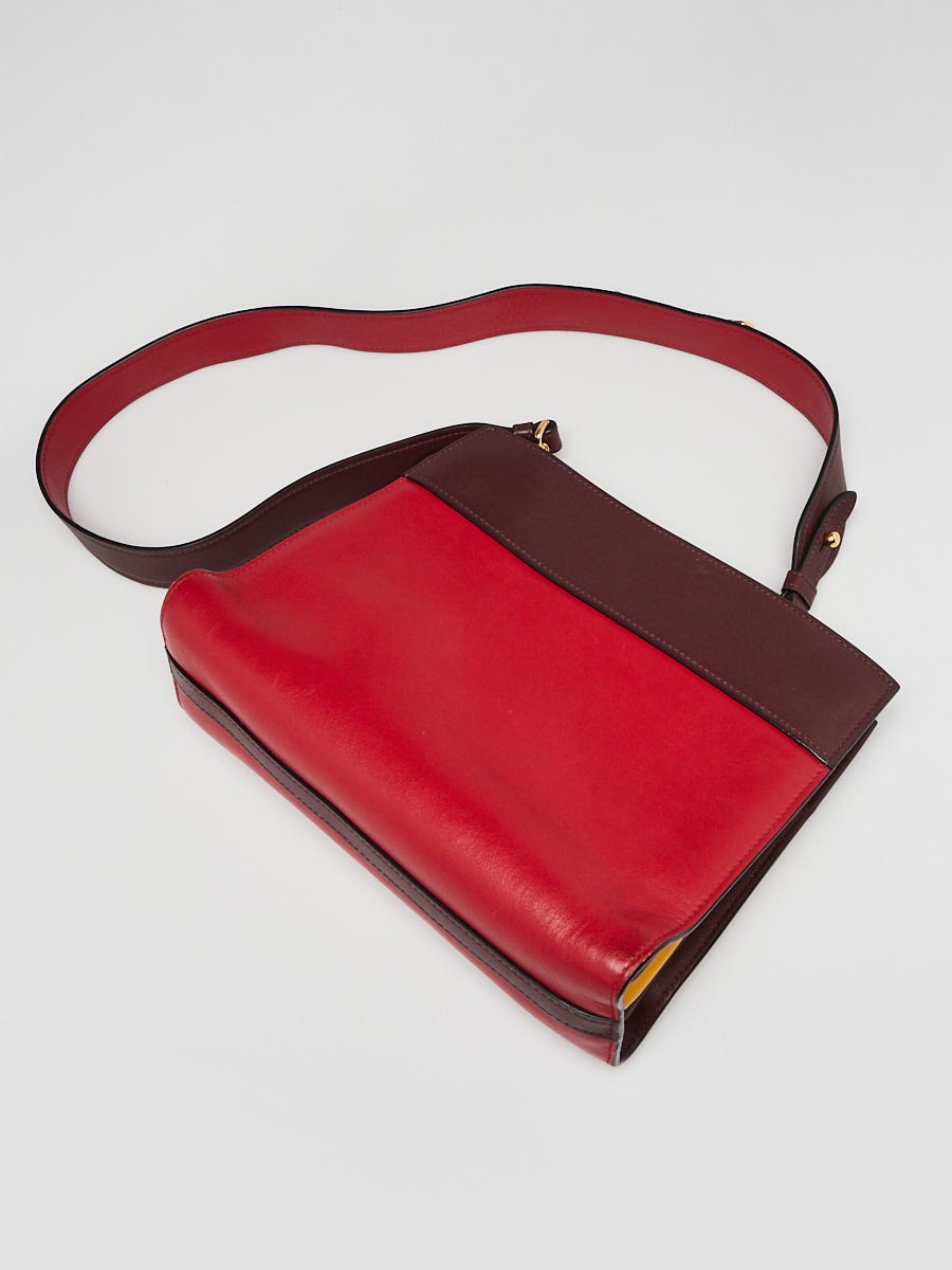 Prada Red/Burgundy Leather Color Block Bibliotheque Shoulder